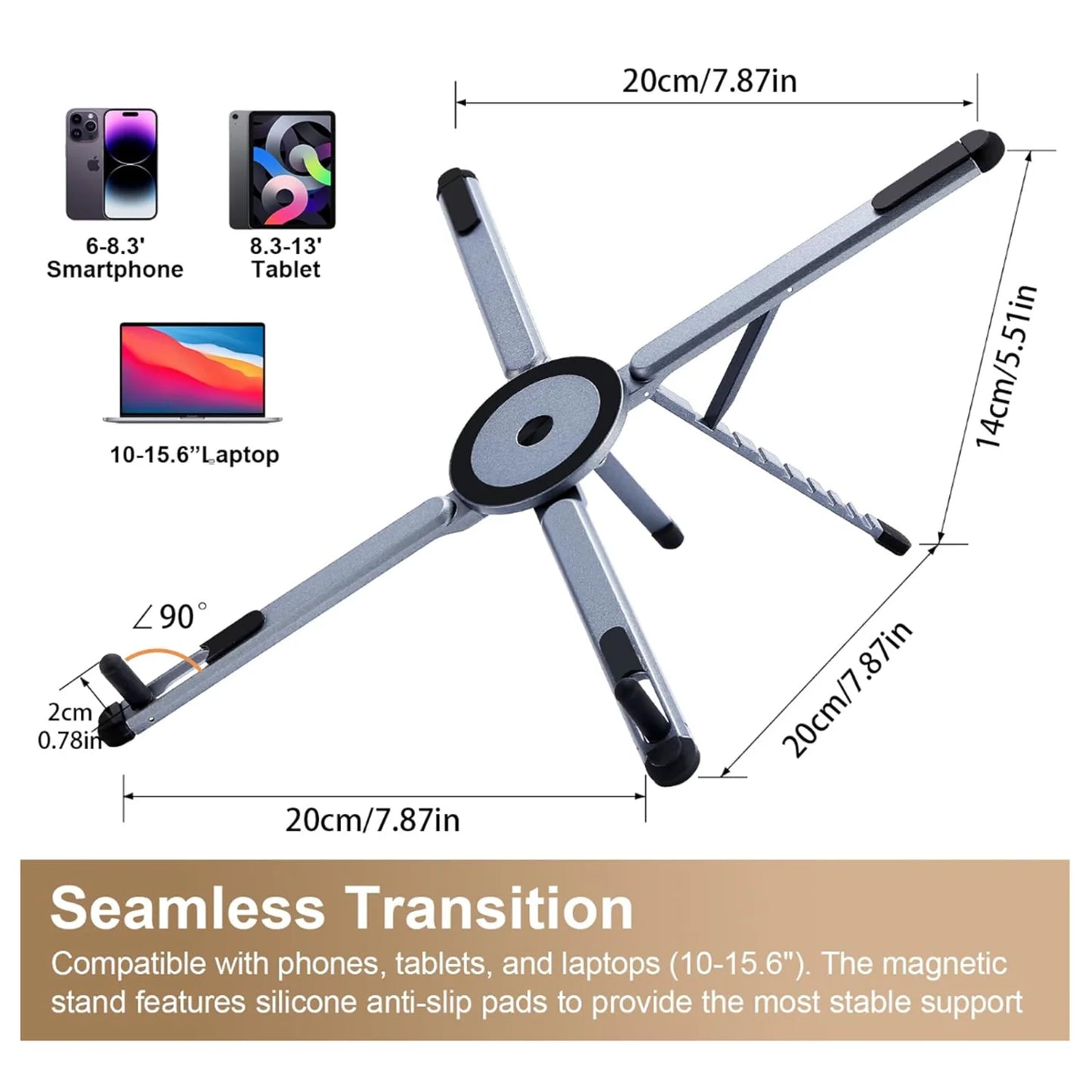 All-in-One Foldable Magnetic Stand: For Phone, Tablet & Laptop