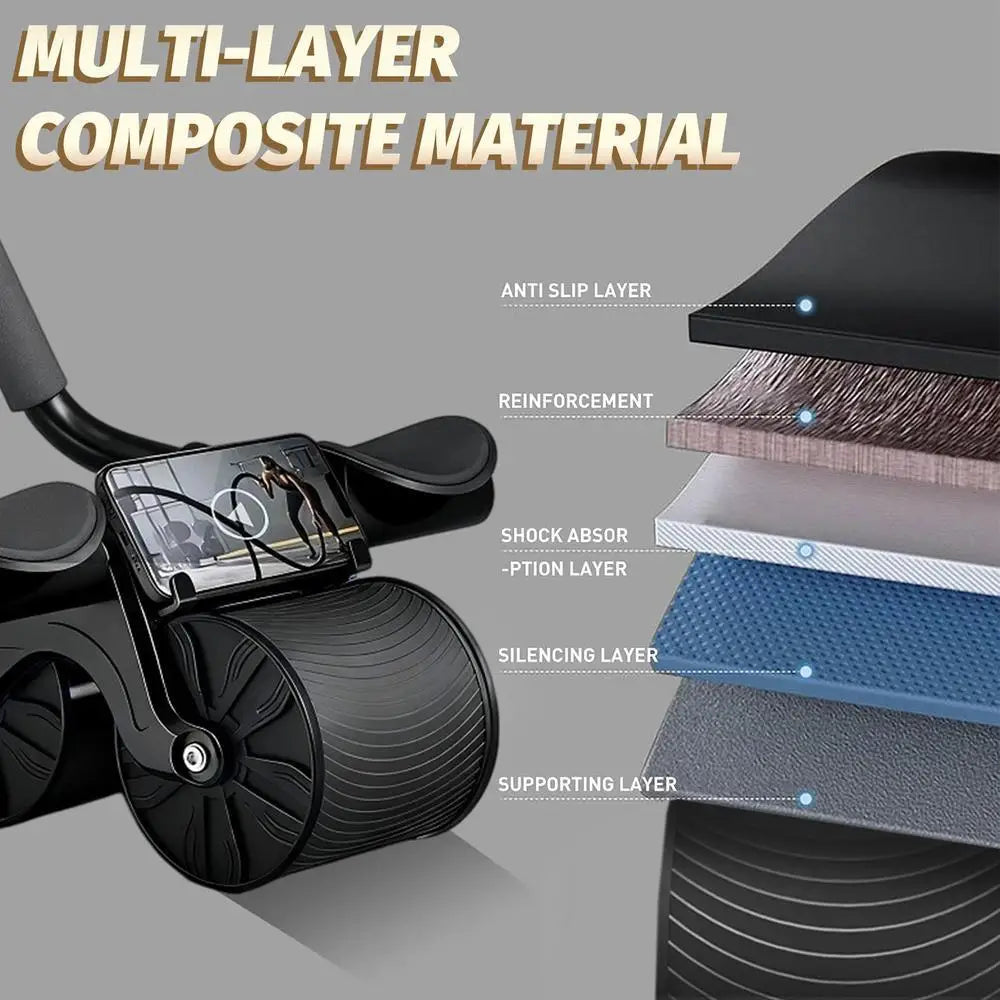 2-Wheel Dual Abdominal Roller with Soft Elbow Rests, Digital Counter, Phone Mount, Foldable Quiet Core Trainer, Portable Travel Fitness Equipment for New Gym Starters, Mini Strength Sports Supply