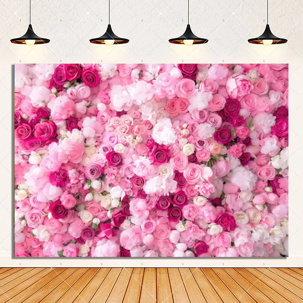 Rose Pink Floral Photography Backdrop Supplies Flower Wall Wedding Birthday Party Decorations Bridal Marriage Background Banner