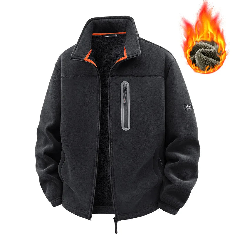 Double-Sided Fleece Coat for Men, New Autumn-Winter Product, Windproof and Warm, Outdoor Sports Stand-Up Collar Jacket for Men