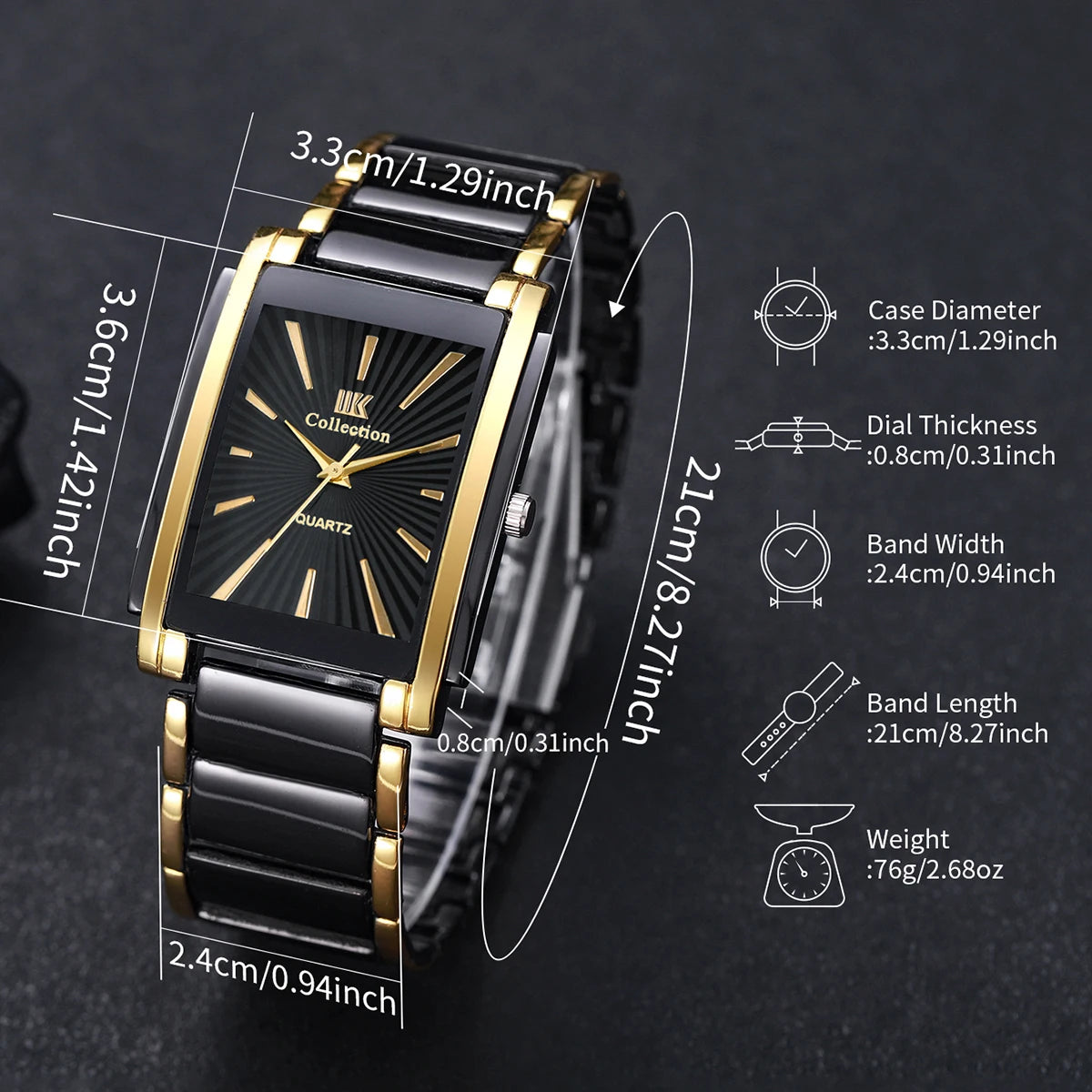 4PCS Luxury Men Business Watches Jewelry Set Fashion Rectangle Dial Male Quartz Watch Reloj Hombre(Without Box)
