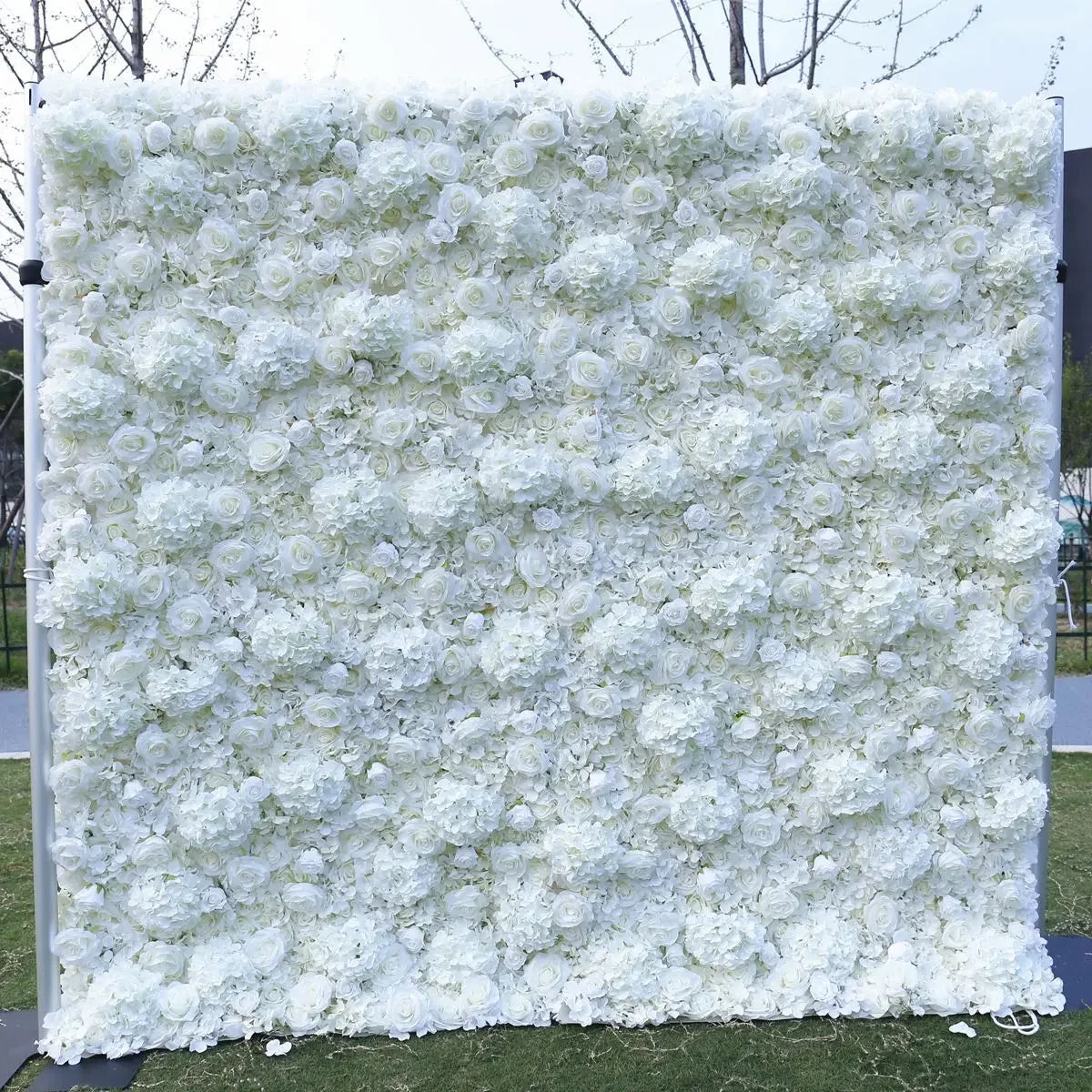 5D White Rose Cloth Flower Wall Artificail Fabric Roll Up Hydrangea Floral Wall Wedding Backdrop Decor Hang Curtain Photo Props