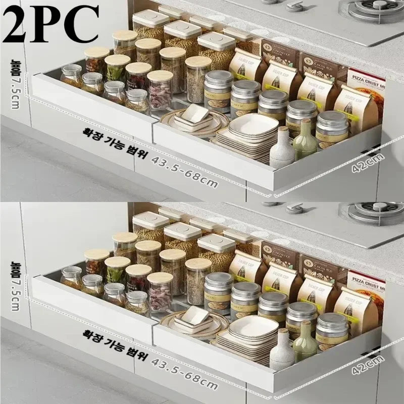 Pull Out Tray Cabinet Organizer Kitchen Storage Rack Expandable Under Sink Spice Boxes Silent Slide Drawer Style Bowl Dish Shelf