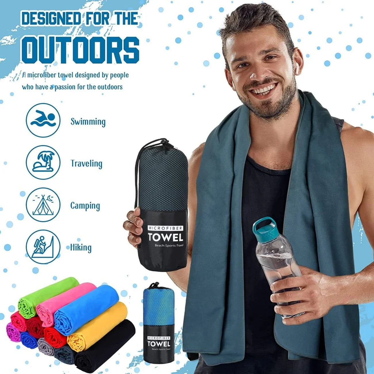 Microfiber Towel With Mesh Bag, Quick Drying Absorbent Towels For Camping, Gym Yoga, Backpacking, Hiking