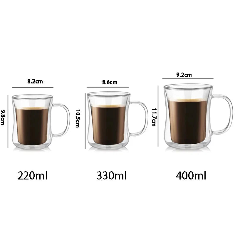 YWDL 1-4pcs Double Wall Glass Espresso Cups Clear Coffee Mug With Handle For Hot Cold Beverage Wine Milk Juice Drinkware Set