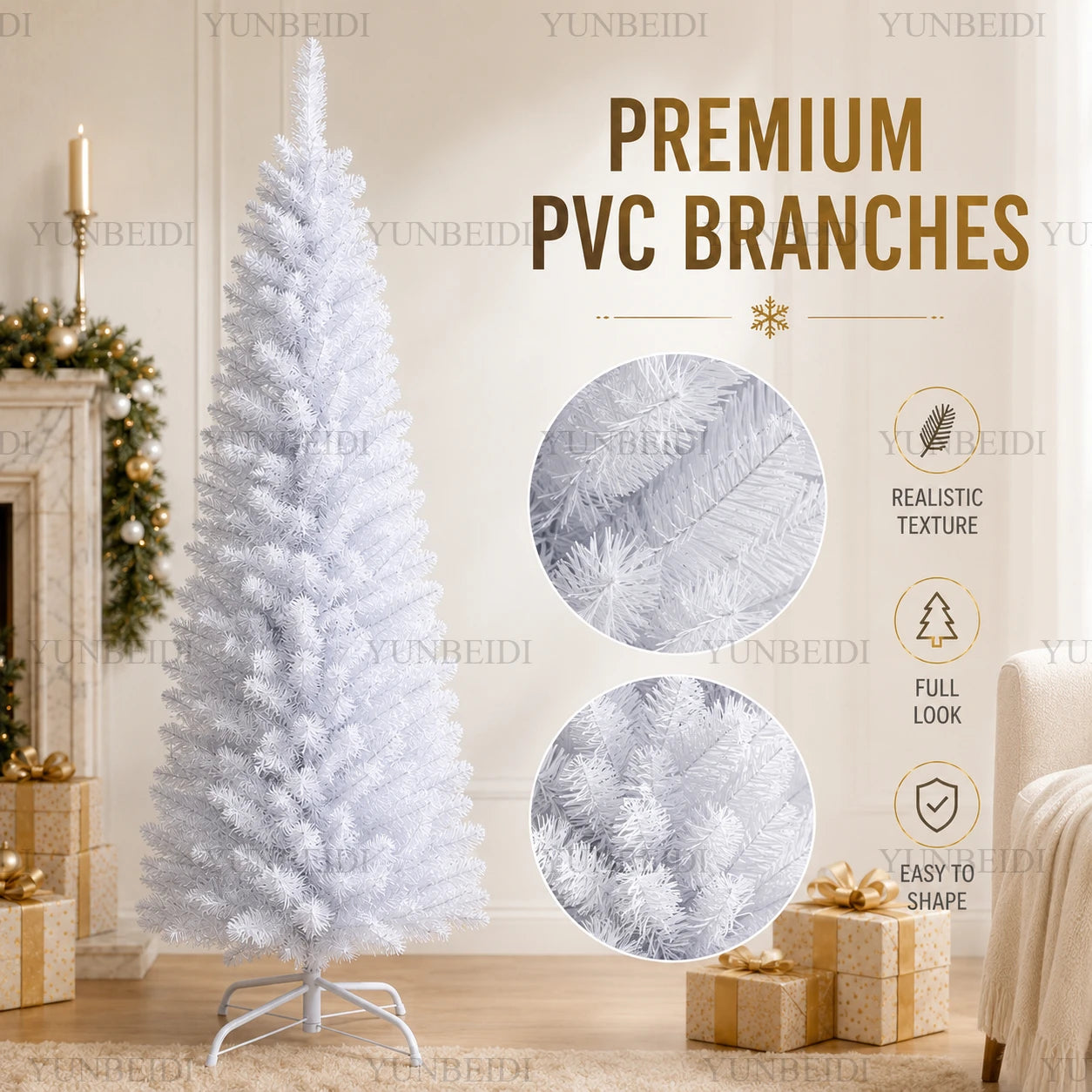 Artificial Christmas Tree PVC Material White Pencil-shaped Christmas Tree 120cm To 210cm Home Parties Christmas Decorations.