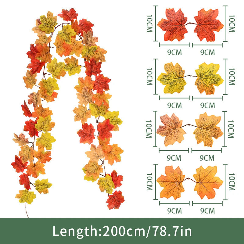 Artificial Maple Leaf Garland Rattan Fake Fallen Leaves Vine  Thanksgiving Halloween Wedding Festival Atmosphere Autumn Decor