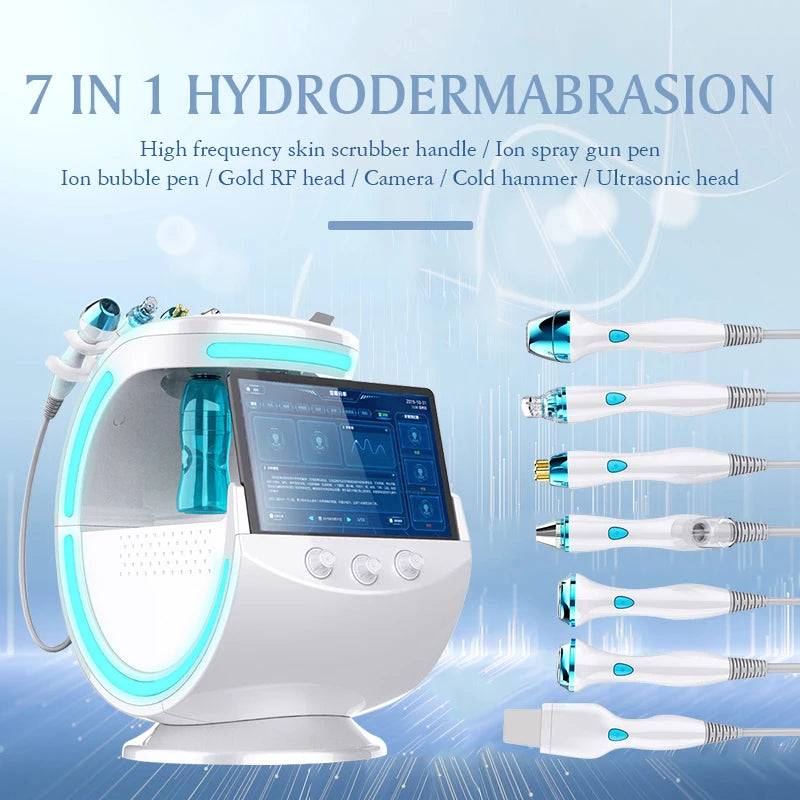 Home Salon 7 Functions Ice Blue Facial Beauty Machine Skin Detox Hydration Ultrasonic Lifting Microdermabrasion Skin Care Equipm