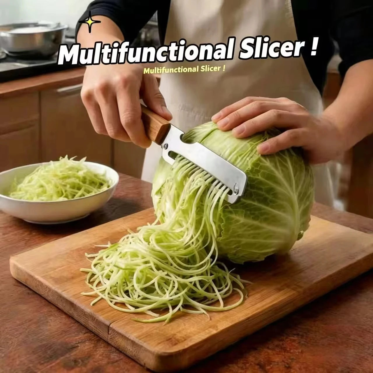 2-in-1 Stainless Steel Peeler Multi-Functional Serrated Vegetable Slicer Fruit Peeling Slicing Wooden Handle New Kitchen Knife