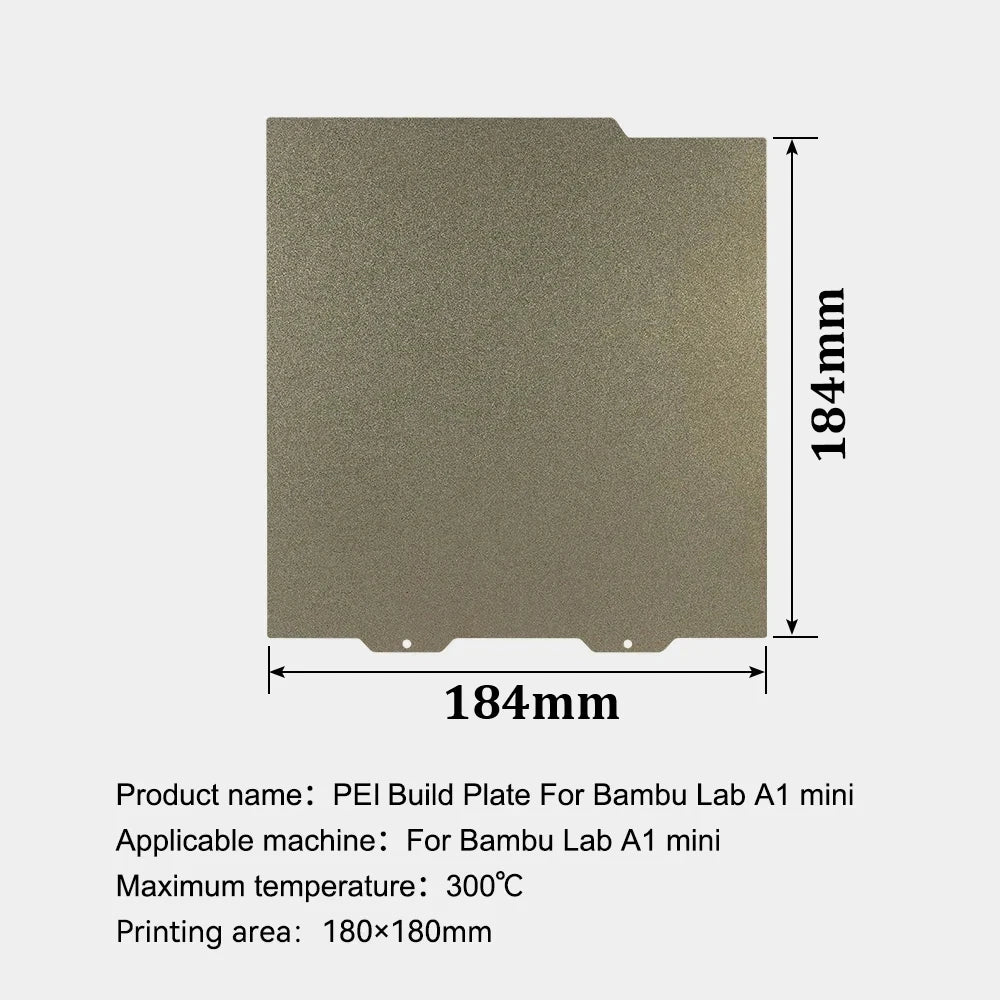 For Bambu Lab A1 Mini Build Plate Double Sided H1H PEY PEO PET PEI Bed Spring Steel Sheet Pei Sheet 184x184 for Bambulab A1 Mini