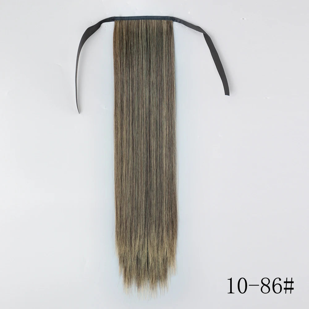 LISI GIRL Synthetic Hair 22''34'' Long Straight Ponytail Wrap Around Ponytail Clip in Hair Extensions Black Hairpiece Headwear