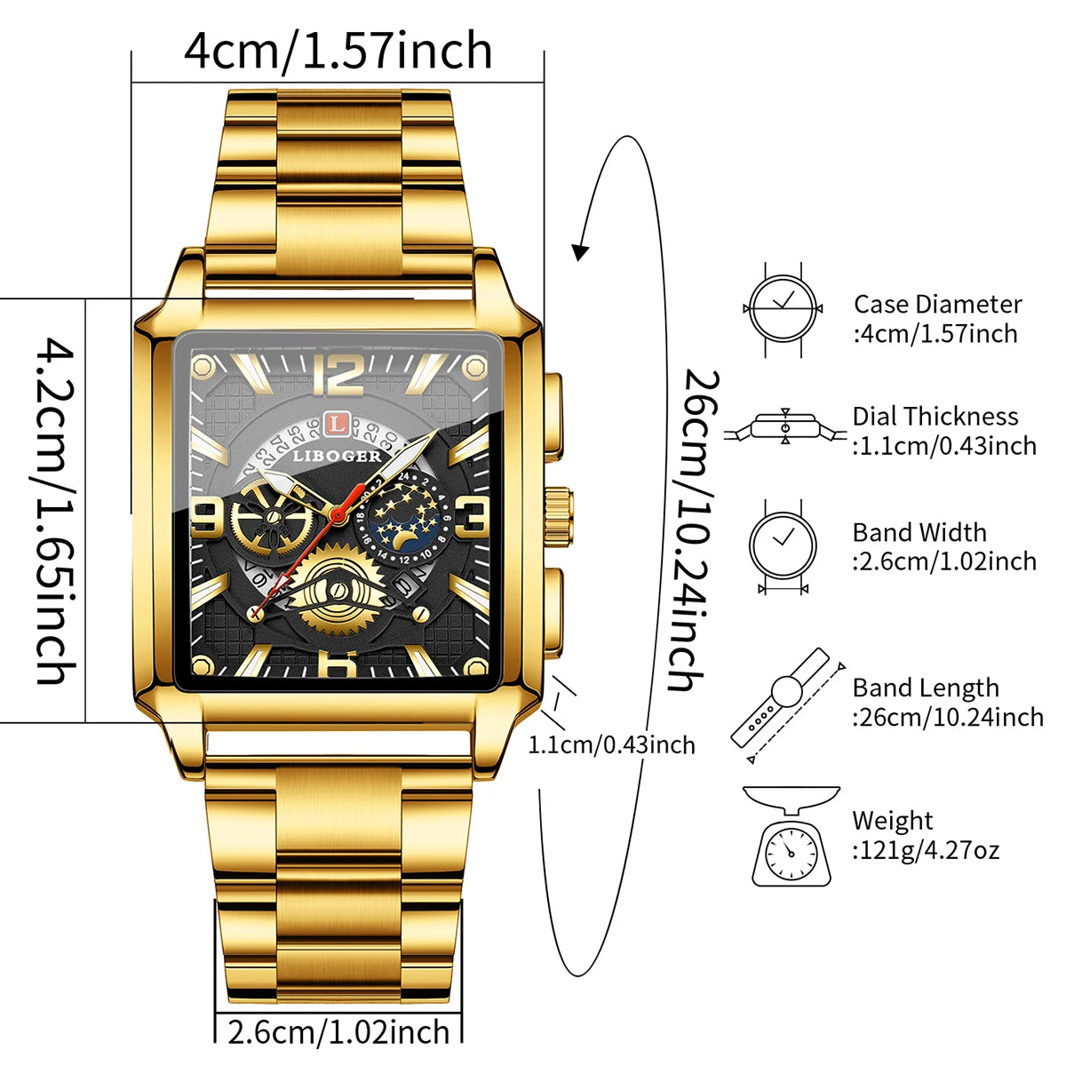 Luxury Men Business Watches Golden Stainless Steel Band Calendar Quartz Wristwatch Clock Gift Relogio Masculino（Without Box）