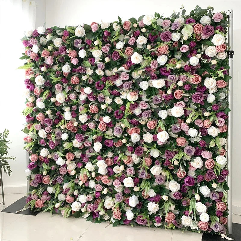 5D White Rose Cloth Flower Wall Artificail Fabric Roll Up Hydrangea Floral Wall Wedding Backdrop Decor Hang Curtain Photo Props