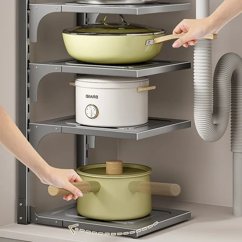 Multilayer Kitchen Storage Shelf Stainless Steel Space Saving Organizer for Pots Pans Under Sink Cabinet