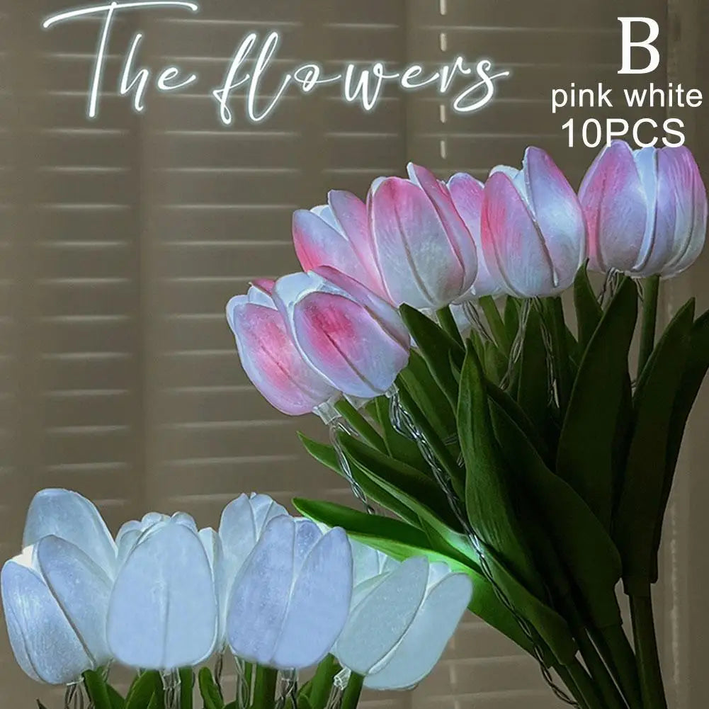 LED Tulip Flowers Night Light Simulation PU Artificial Bouquet Table Lamp For Wedding Valentine's Day Birthday Gift Decor