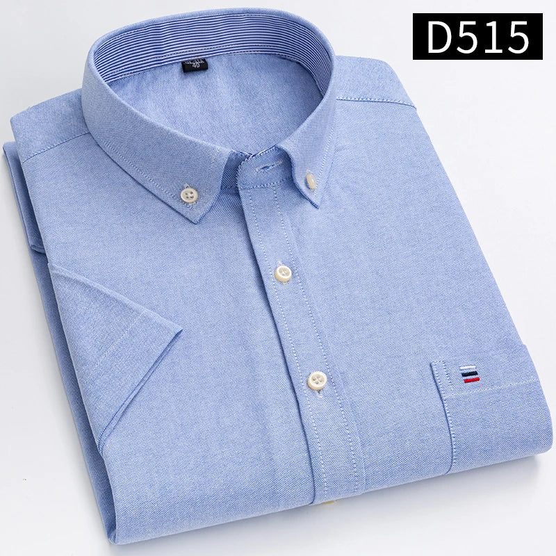 Plus Size 7XL Summer Short Sleeve Shirt 100%Cotton Shirts for Men White Plaid Striped Social Slim Fit Formal Business Clothing