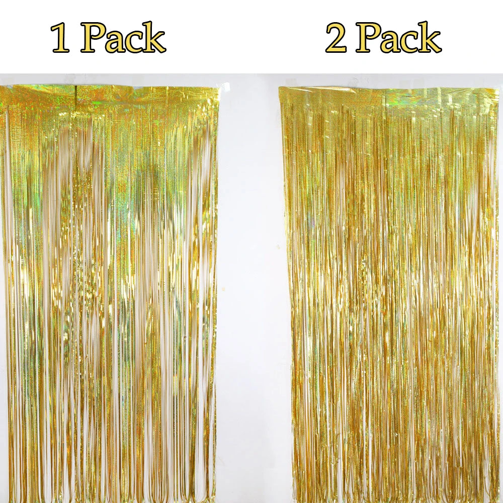 Metallic Tinsel Foil Fringe Curtains Photo Backdrop Glitter Streamers Foil Fringe Backdrop Curtain for Xmas Wedding Background