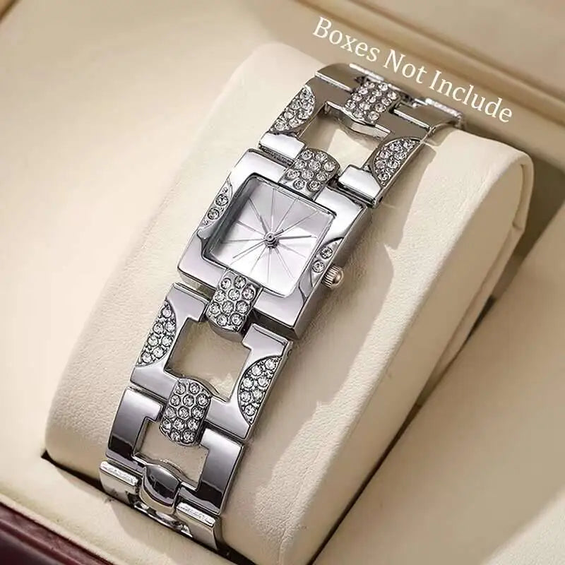 Luxury Rhinestone Women Watches Fashion Square Quartz Watch Girls Clock Reloj Mujer （Without Box）