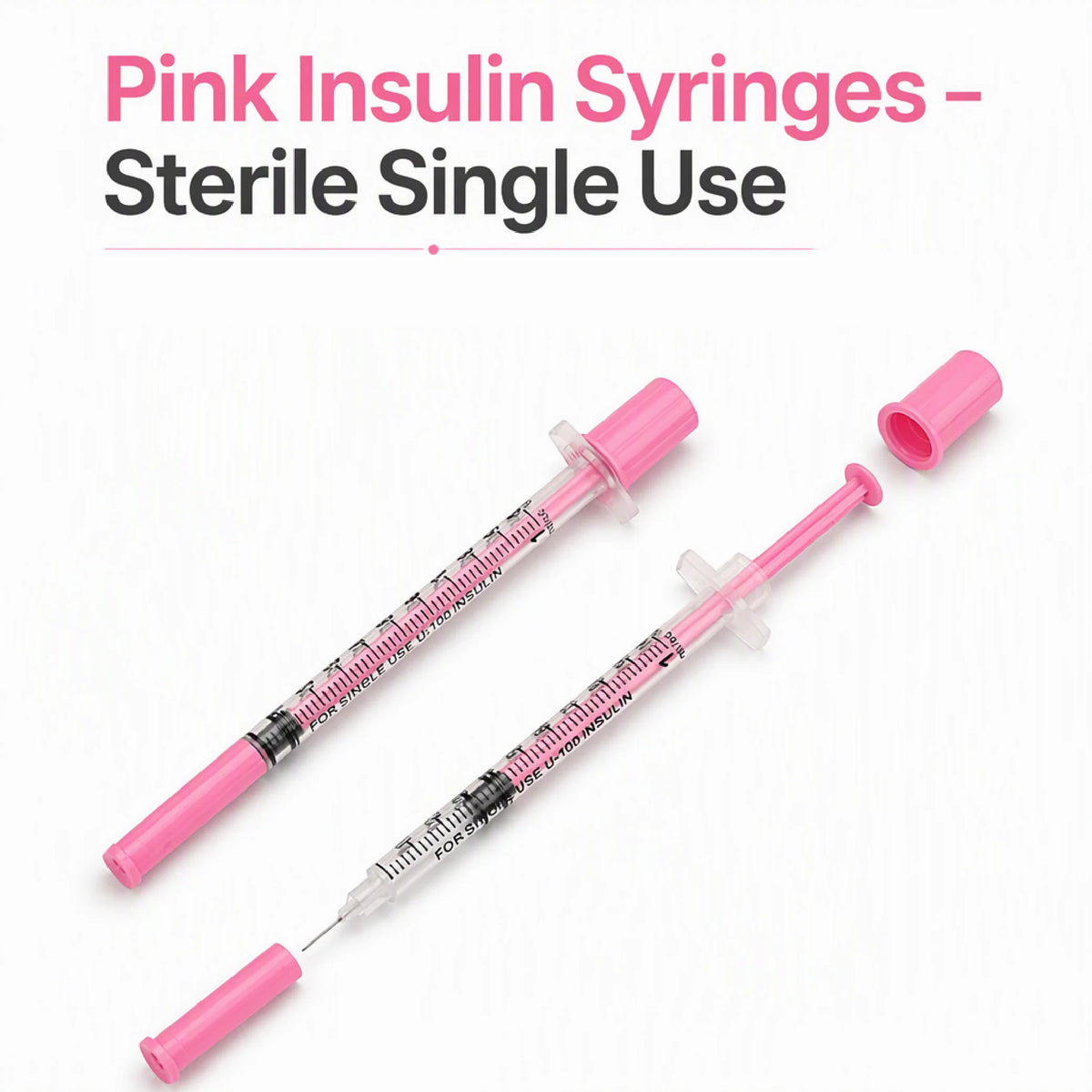 100pc 1ml 30G/31G 8mm Disposable Sterile Insulin Pink Syringe 5/16 inch Needles Individually Wrapped for Diabetic Pets & Hormone