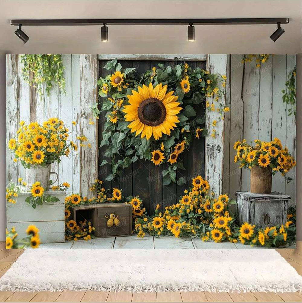 Sunflower Backdrop Photography Yellow Flower Wall Bee Garden Autumn Baby Shower Portrait Wedding Birthday Background Photo Props