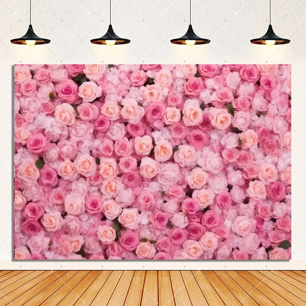 Rose Pink Floral Photography Backdrop Supplies Flower Wall Wedding Birthday Party Decorations Bridal Marriage Background Banner