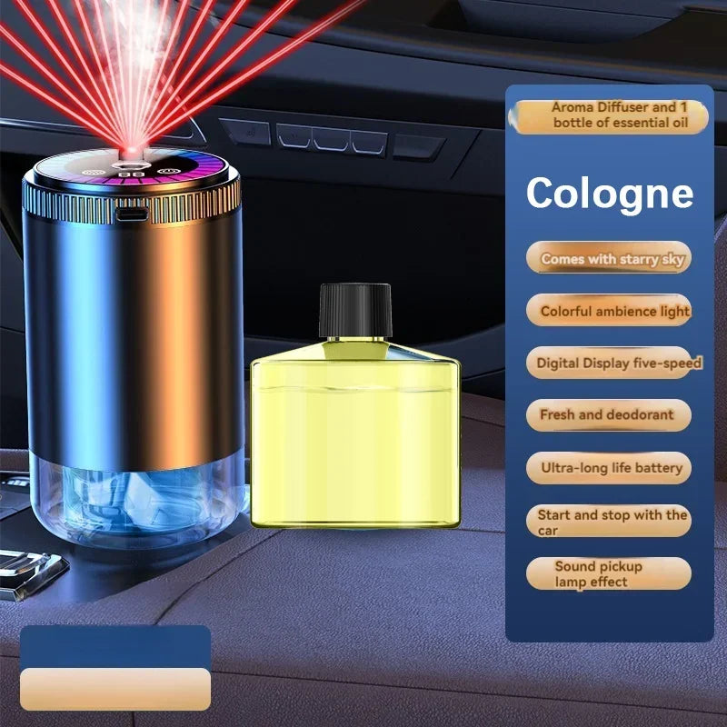 Smart Car Aroma Diffuser Rechargeable Air Freshener Auto On Off 5 Modes Starry Sky Ambient Light USB Car Purifier Humidifier