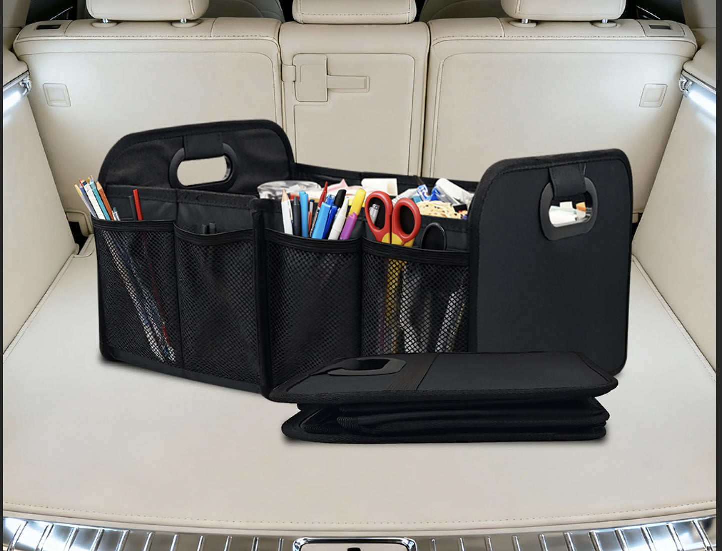 40L Foldable Portable Car Storage Box with Side Net, Car and Truck Trunk Organizer, Camping Storage Box, Space-Saving Multifunctional Storage Box, Non-Food Contact