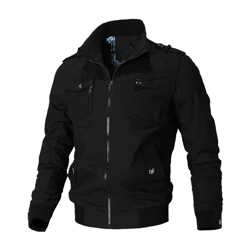 New Men's Casual Jacket Fashion Windbreaker Jacket Coat Autumn Street Fashion Solid Cotton Jacket High Street Motorcycle Jackets