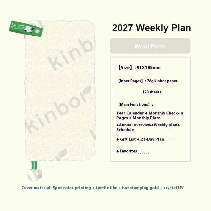Newest Kinbor 2027 Notebook Agenda Weekly Planner 52g BaChuan Paper Pocket Journal Plan Book Travel Recording School Supplies