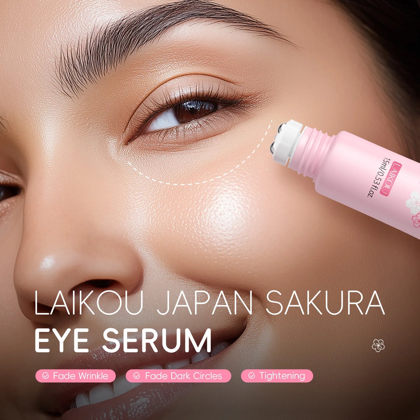 LAIKOU Japan Sakura Eye Serum Hydrating Eye Essence Reduces Dark Circles Brightens Tired Eyes Fades Fine Lines Gentle Daily Use