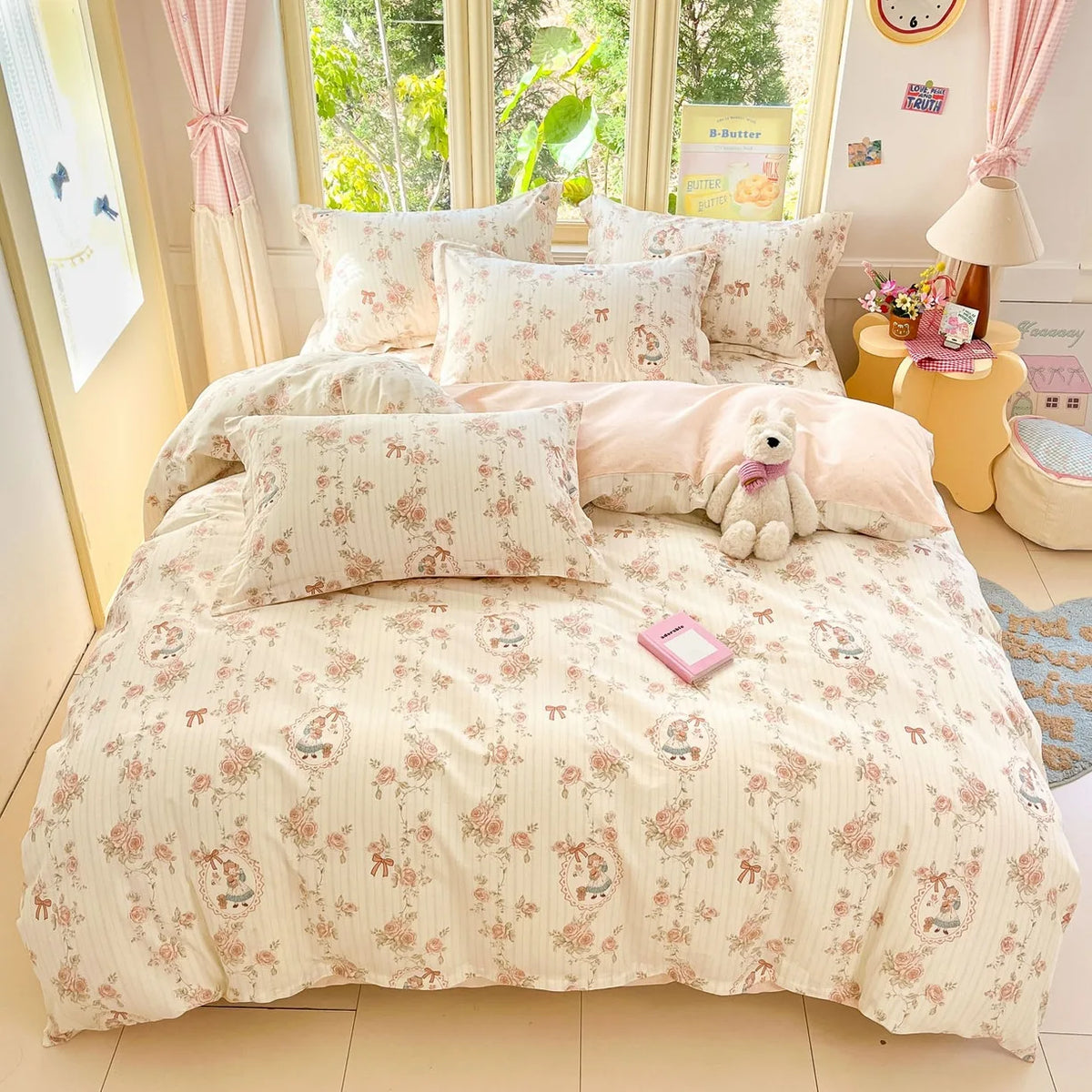 High Quality 100% Cotton Floral Duvet Cover Set Soft Breathable Queen King Bedding Set with Quilt Cover Fitted Sheet Pillowcases