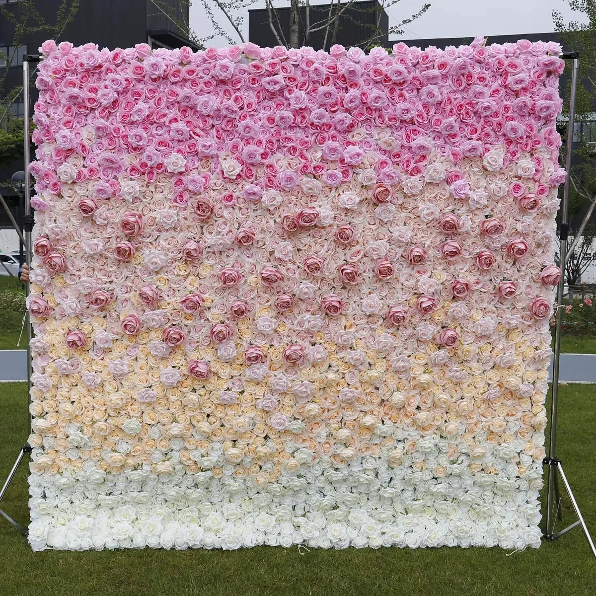 5D White Rose Cloth Flower Wall Artificail Fabric Roll Up Hydrangea Floral Wall Wedding Backdrop Decor Hang Curtain Photo Props