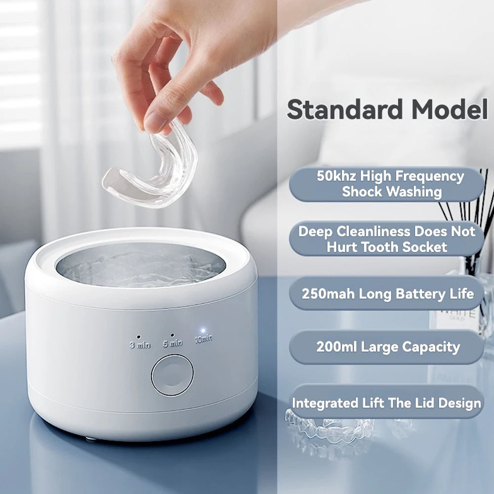 Ultrasonic Cleaner Machine, Automatic Denture Cleaner USB Rechargeable Cleaner with Cleaner, 3 Modes, for All Dental Appliance