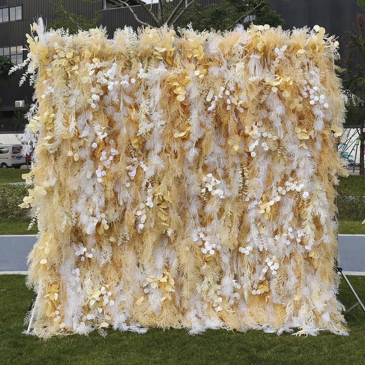 5D White Rose Cloth Flower Wall Artificail Fabric Roll Up Hydrangea Floral Wall Wedding Backdrop Decor Hang Curtain Photo Props