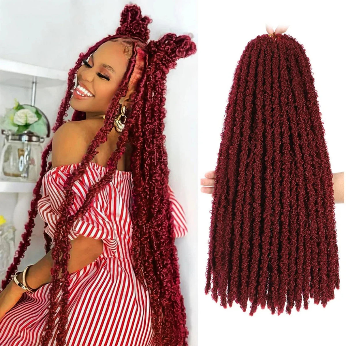 12 -36 Inch Butterfly Locs 1-8 Packs Faux Locks Crochet Hair Extensions Soft Locks Curly Braid Synthetic Hair For Women