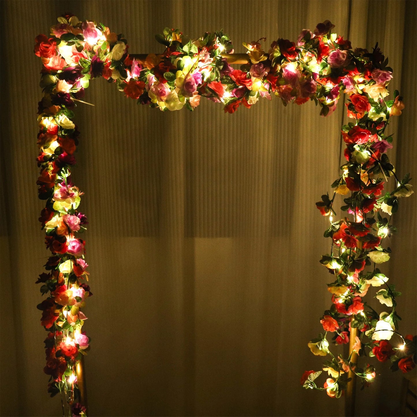 Rose LED Lights String Artificial Flowers Ivy Leaves Wedding Garland Home Room Decoration Arch Hanging Wall Garden Party Decor