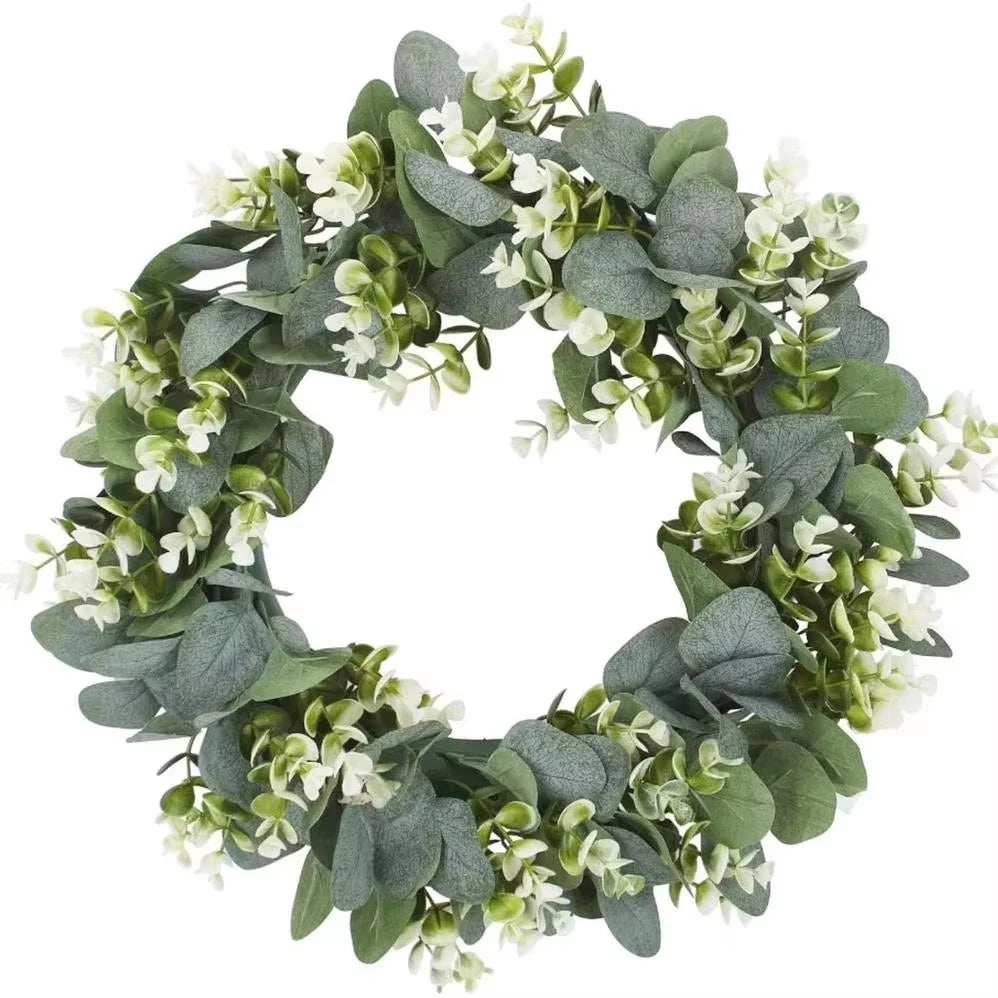 1 Pc Artificial Plant Eucalyptus Wreath Door Knocker Green Leaf Round Home DIY Decoration Holiday Party Hanging Porch Windowsill