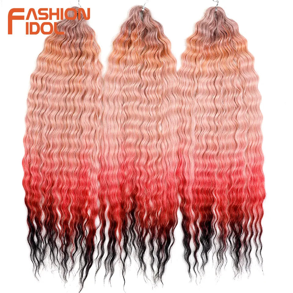 LOVE ME 22 Inch 300g/3pcs Ariel Curl Hair Water Wave Twist Crochet Hair Synthetic Ombre Rainbow Color Braiding Hair Extensions