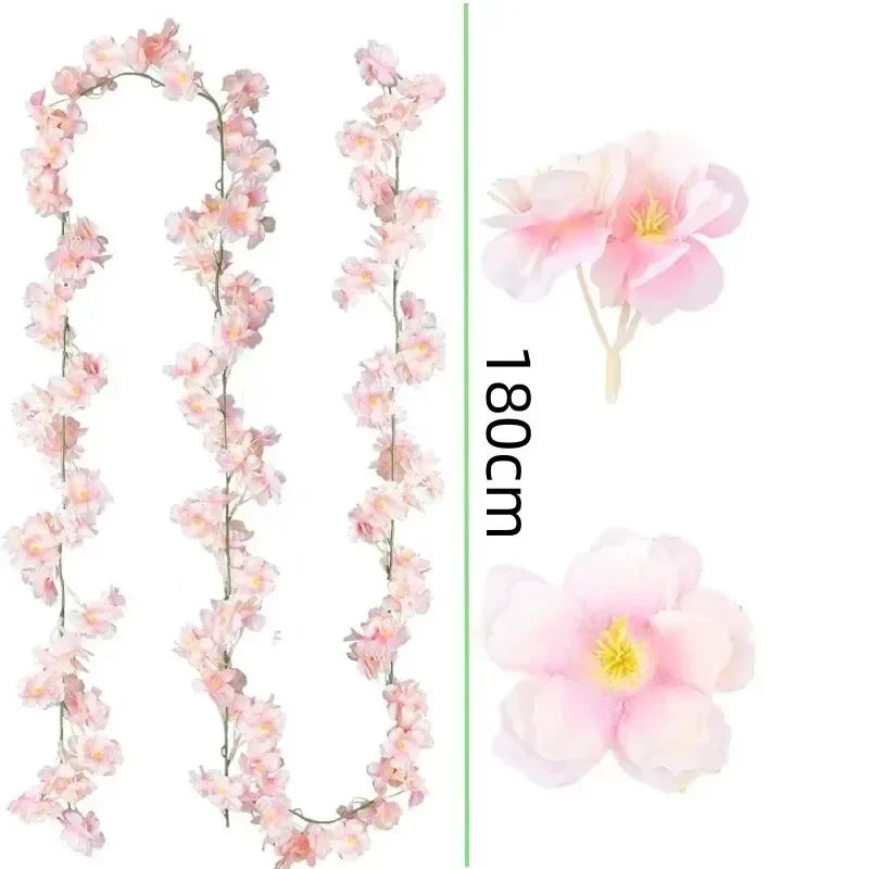 1-10PCS 180m Artificial Cherry Blossom Garland Fake Flower Vine Wall Decoration Wedding Party Backdrop DIY Home Garden Decor