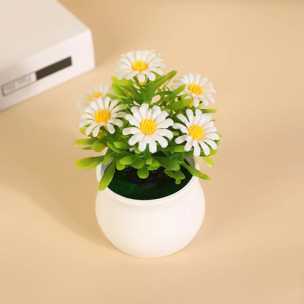 Office Decor Home Decor Tree in Pot Small Chrysanthemum Artificial Flowers Plastic Fake Plants Bonsai Artificial Faux Plants