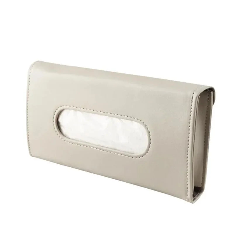 Space-Saving Car Sun Visor Tissue Pouch, Durable PU Leather Hanging Napkin Container for Auto Interior Decoration