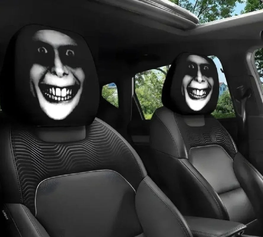 2Pcs Halloween Horror Face Printing Car Headrest Covers Universal Elastic Car Seat Headrest Cover Dustproof Protective Sleeve