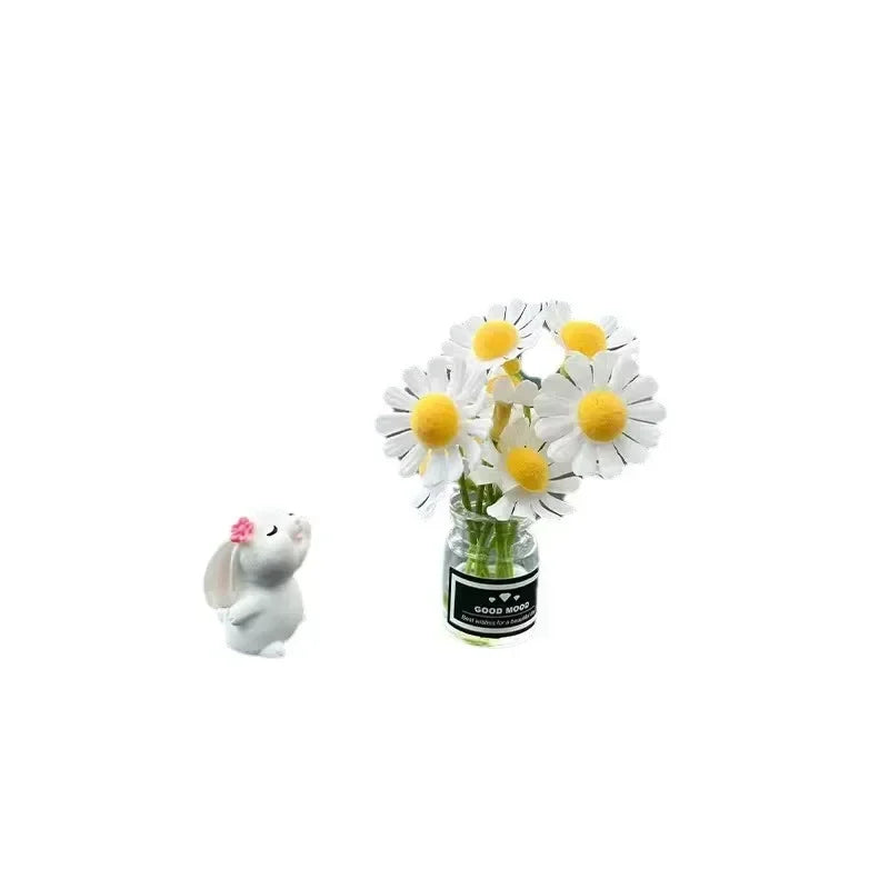 Cute Bunny Car Air Freshener Mini Vase Ornament Auto Center Console Smart Screen Floral Fragrance Pendant Decor