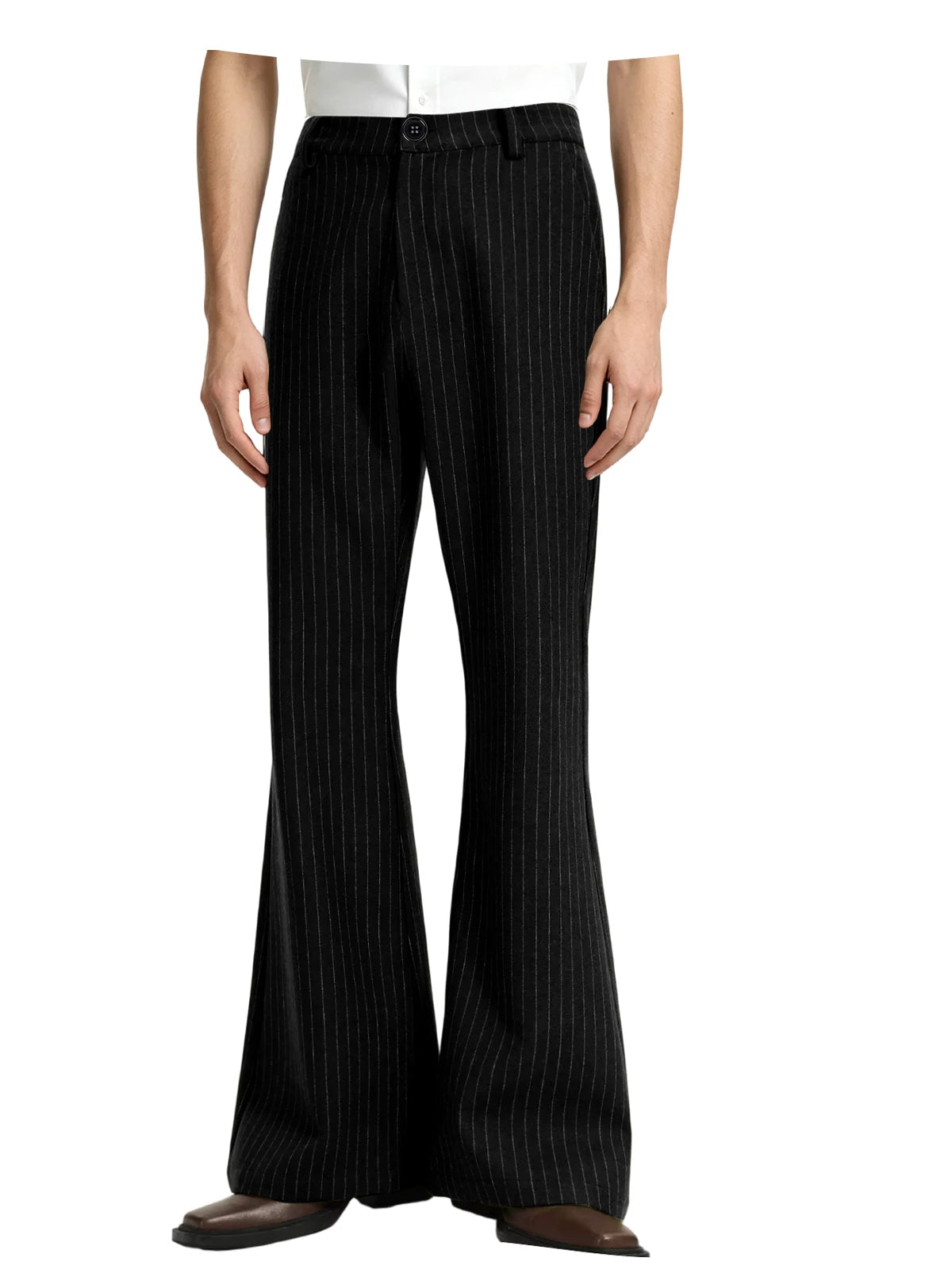 Men's Pinstripe Bell Bottom Pants High Waist Vintage Striped Flared Trousers 60s 70s Disco Outfits for Men Nightclub Party Dance