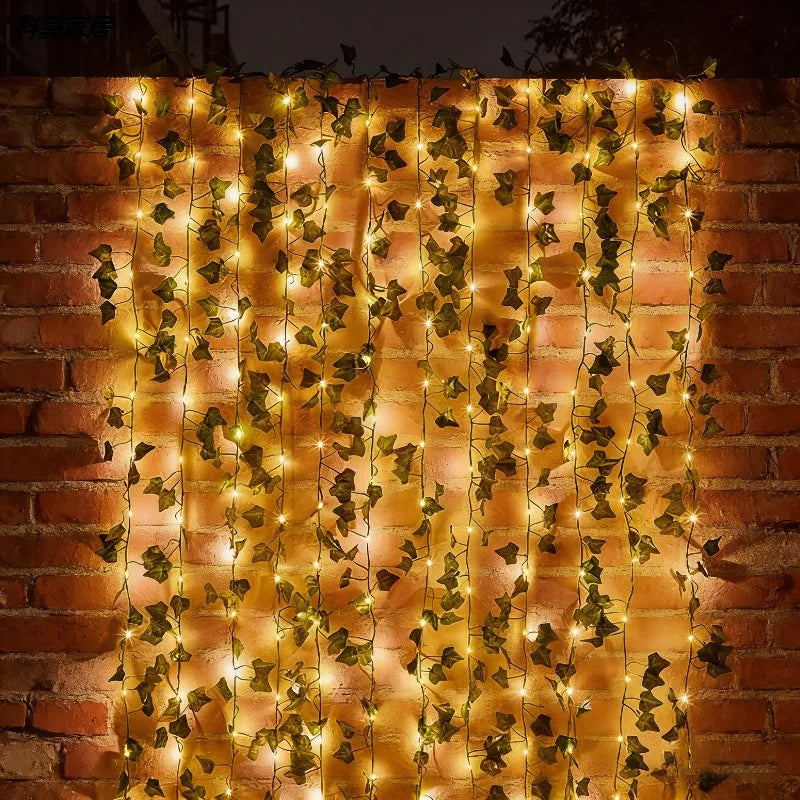Green Leaf String Lights 5/10M Artificial Ivy Vine Fairy Light Wedding Party Decoration Christmas Home Decor Wall Plant