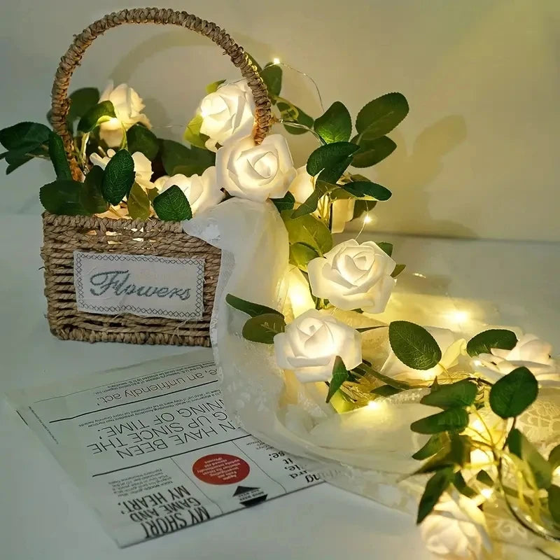 1PC 10 LED Rose Flower String Lights Battery Powered Flower Rose Night Lamp For Wedding Valentines Day Party Garland Decoration