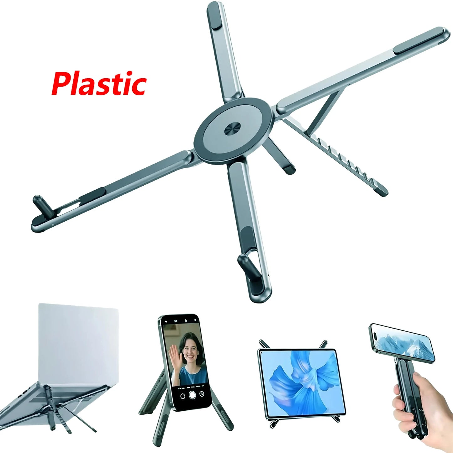 ABS Plastic Desktop 3IN1 Foldable Laptop Stand for Macbook iPad Handheld Magnetic Phone Holder for iPhone Rotate Tripod Bracket