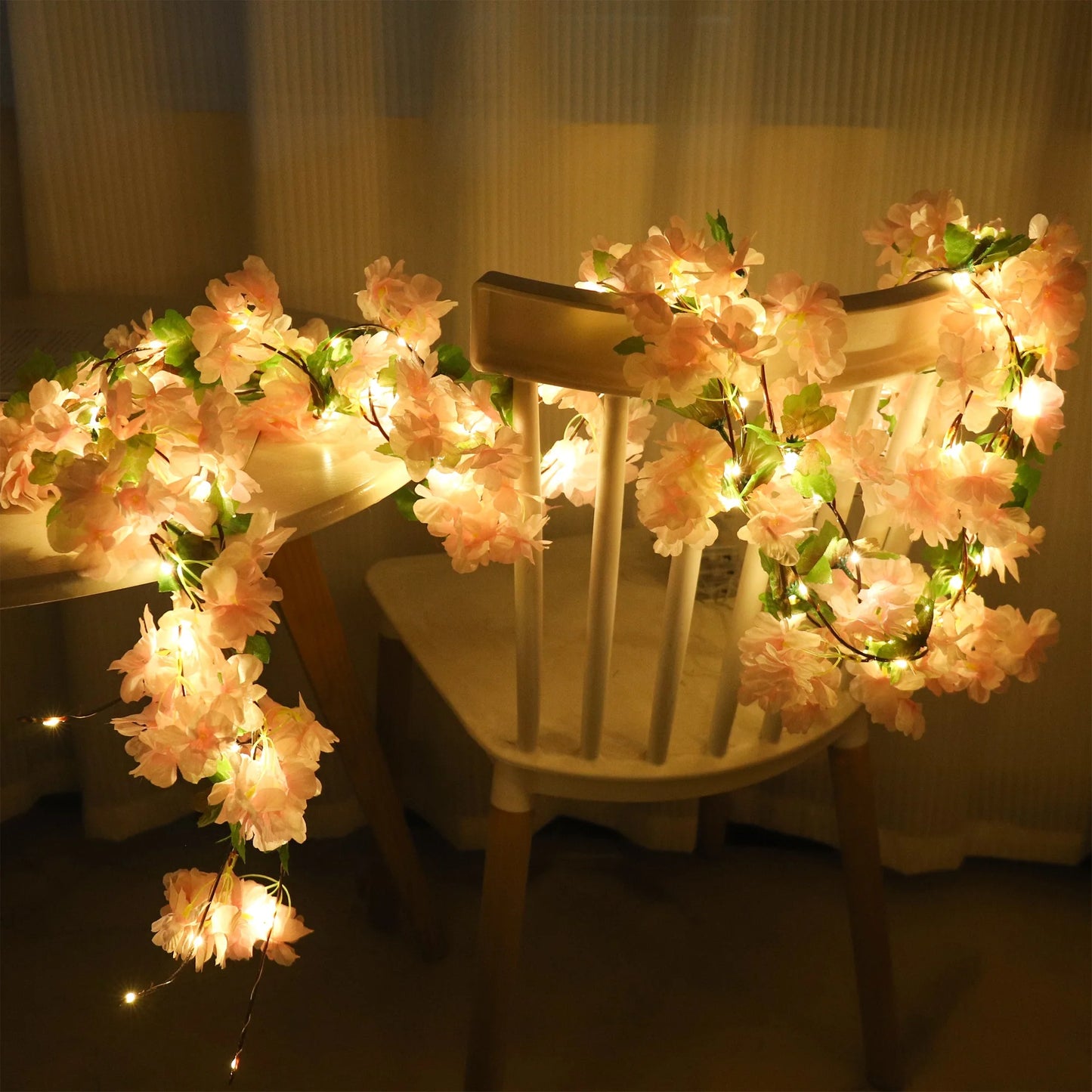 Cherry Blossom LED Light Artificial Flowers Vines For Wedding Party Home Decoration Hanging Wall Garden Arch Christmas Ornament
