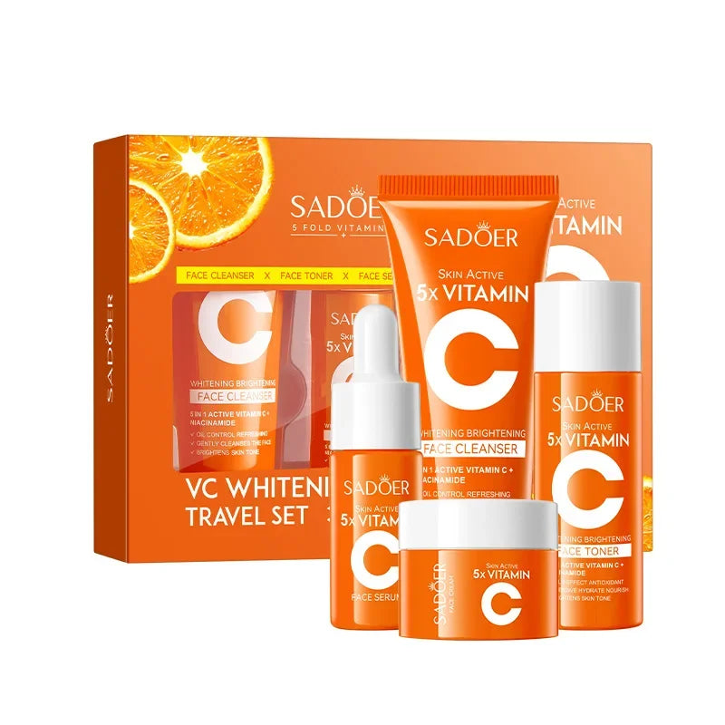 Vitamin C 5Pcs Skincare Set Cleanser Toner Serum Cream Brightening Moisturizing Glow Smooth Pore Care Korean Skincare