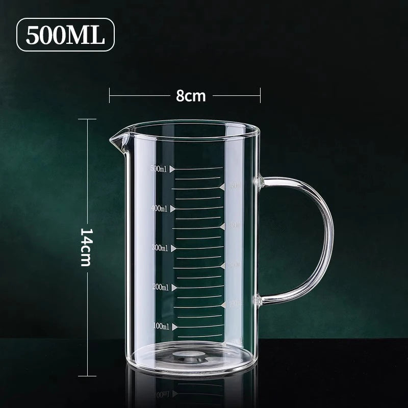 YWDL 1/2pcs Glass Measuring Cup With Handle Heat-resistant Laboratory Beaker Kitchen Milk Coffe Measuring Mug 250/350/500/1000ml